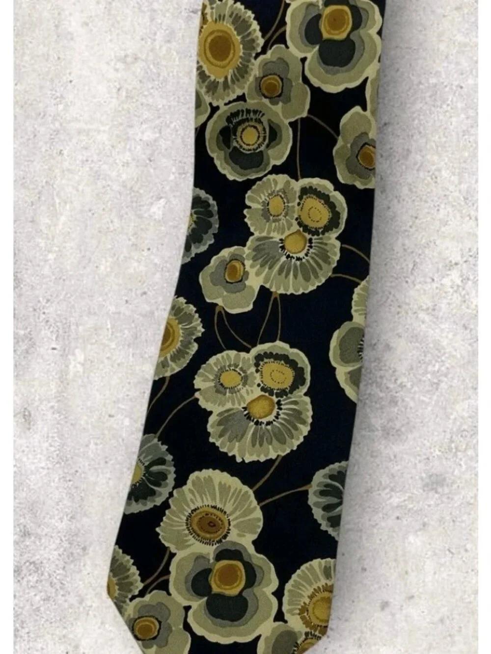 YVES SAINT LAURENT  Silk Tie ITALY Black Yellow Gray Floral W:3.8